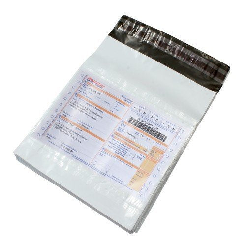 12 Inch x 14 Inch,Plastic Tamper Proof Polybags/Pouches with Pod for Packing, 60 Micron, White and Black, Pack of 100