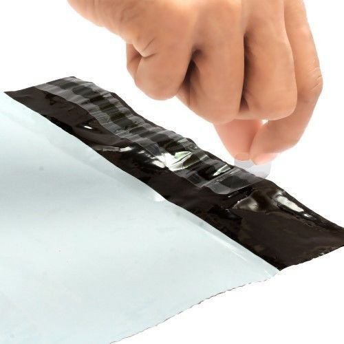 12 Inch x 14 Inch,Plastic Tamper Proof Polybags/Pouches with Pod for Packing, 60 Micron, White and Black, Pack of 100
