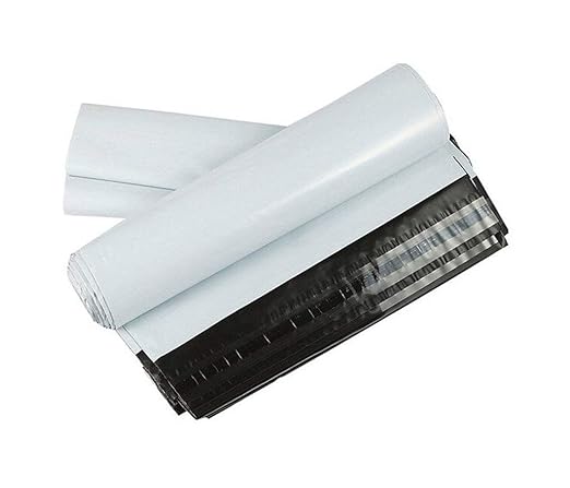 12 Inch x 14 Inch,Plastic Tamper Proof Polybags/Pouches with Pod for Packing, 60 Micron, White and Black, Pack of 100